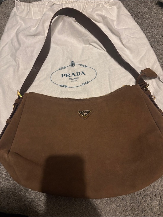 Prada Handbags - Prada Brown Suede Shoulder Hobo with Dark Brown Strap